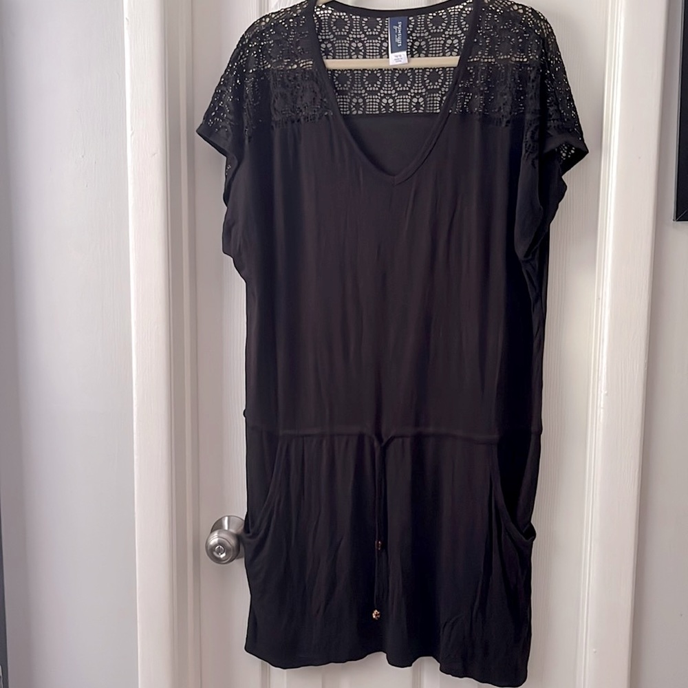 Swimsuits for All black crochet open knit beach swim pool cover up dress 14/16